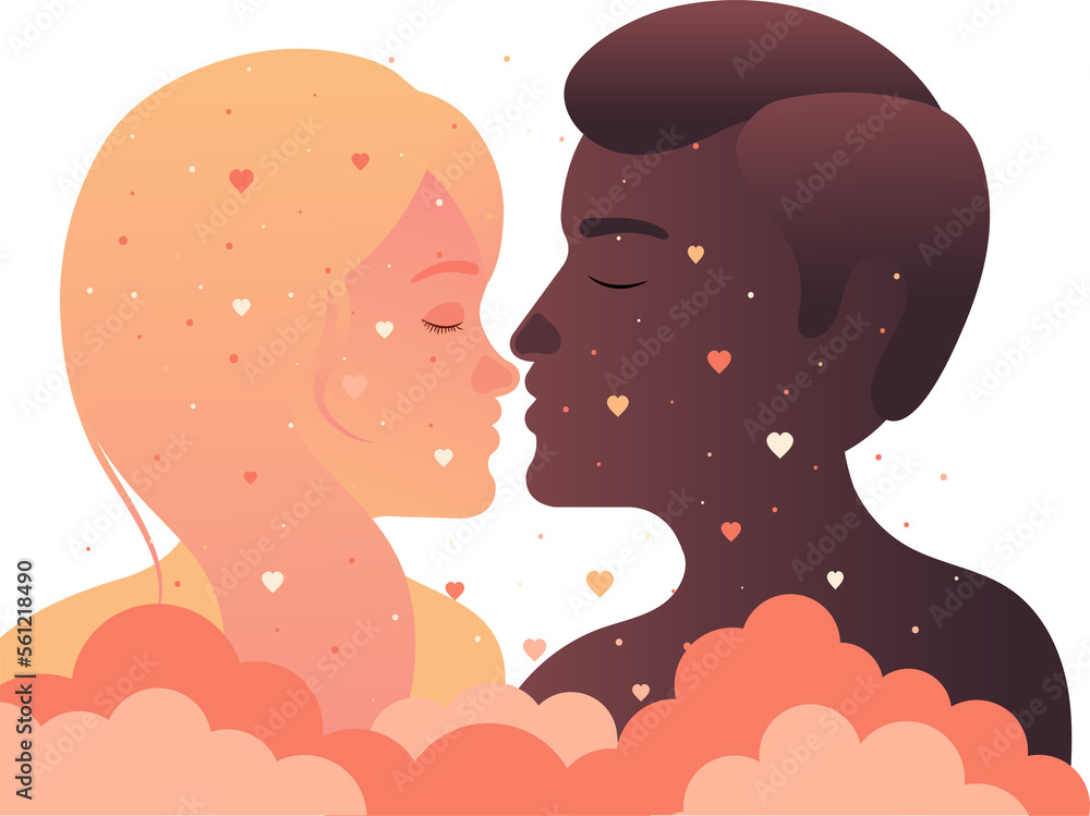 Vector Illustration of Man And Woman Facing Each Other With Their Eyes Closed.