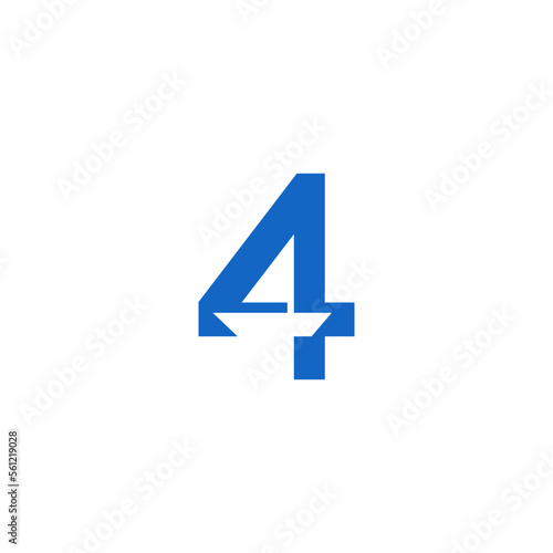 Number 4 combination with a sailboat, negative space. Logo design.