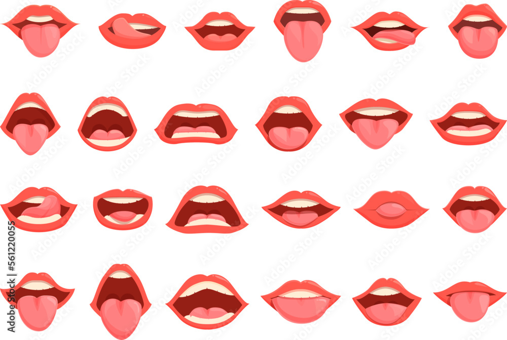 Naklejka premium Tongue icons set cartoon vector. Mouth lip. Sexy tongue