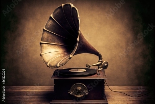 old gramophone on the table, ai generated photo
