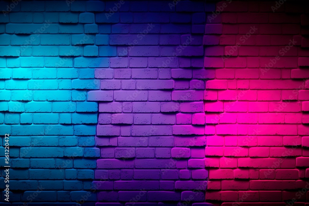 Modern futuristic blank brick wall background with neon lights. old ...