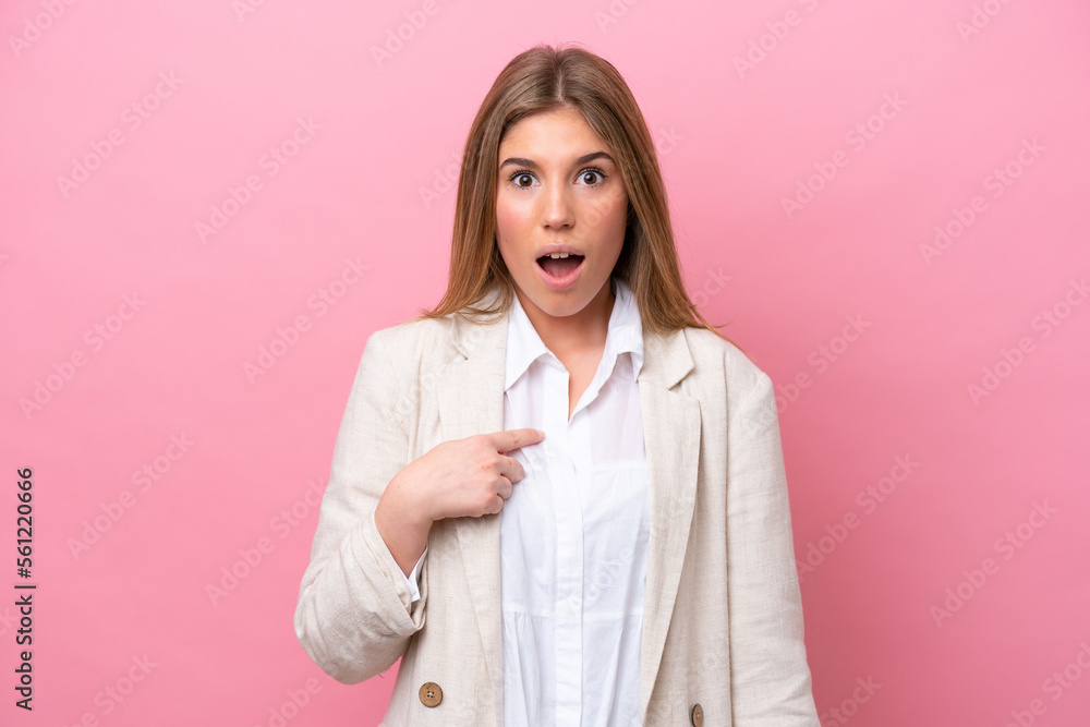 Young caucasian woman isolated on pink bakcground pointing to oneself Young caucasian woman isolated on pink bakcground pointing to oneself