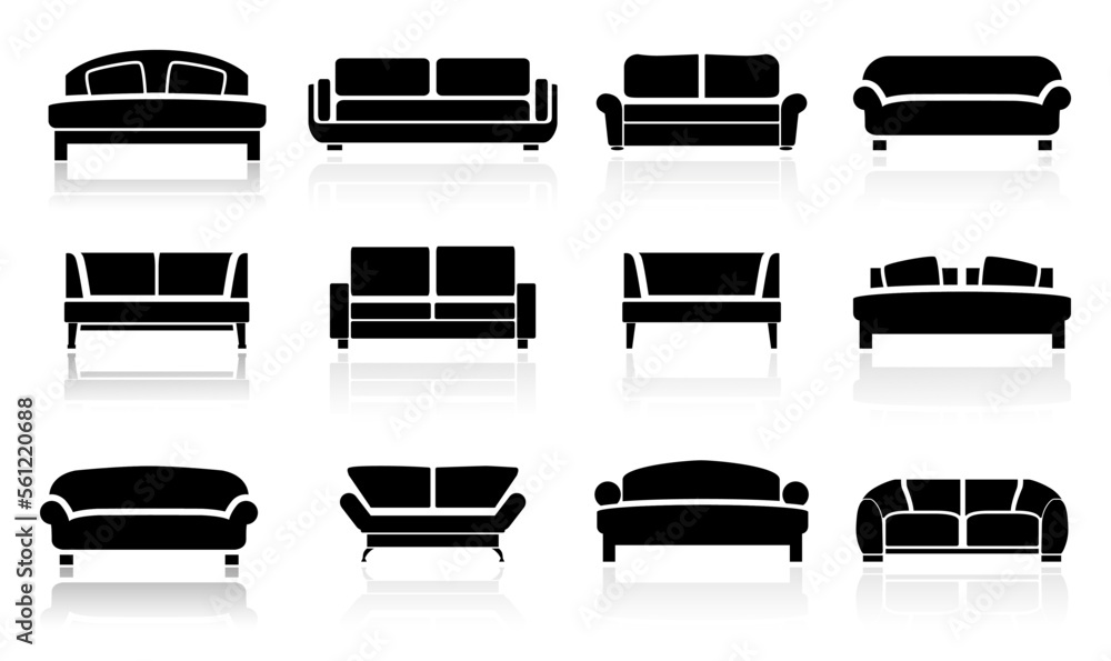 Vector collection modern luxury sofas and couches. Furniture icon set ...