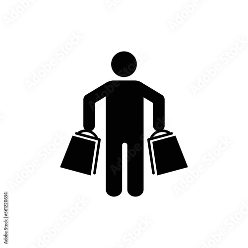 Character holding shopping bags in both arms icon vector symbol.