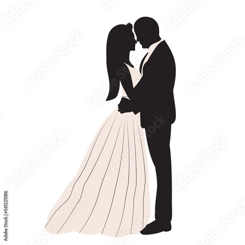 bride and groom in white dress silhouette design vector isolated