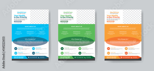 Corporate healthcare and medical cover and back page a4 flyer design template for print.