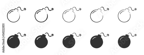 Hand drawn bomb icon set. Vector illustration.