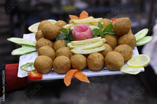 Arabic Fried Kubba Stuffed with Minced Meat  Mediterranean Cuisine Dishes photo