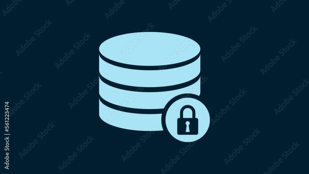 White Server security with closed padlock icon isolated on blue background. Database and lock. Security, safety, protection concept. 4K Video motion graphic animation