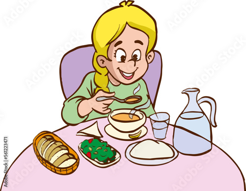 cute girl eating cartoon vector