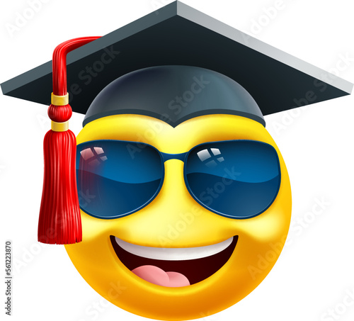 A cool emoji college or school graduate at convocation or professor in sunglasses cartoon emoticon