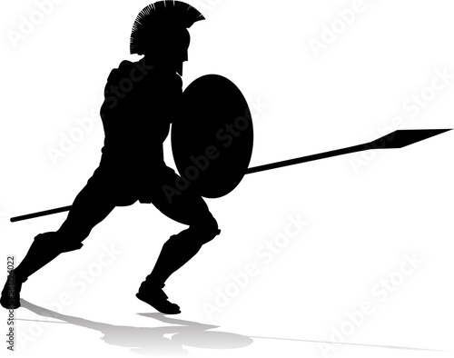 A Spartan or Trojan ancient Greek hoplite warrior silhouette. Could also be a Roman gladiator.