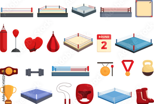 Boxing ring icons set cartoon vector. Box belt. Fight punch