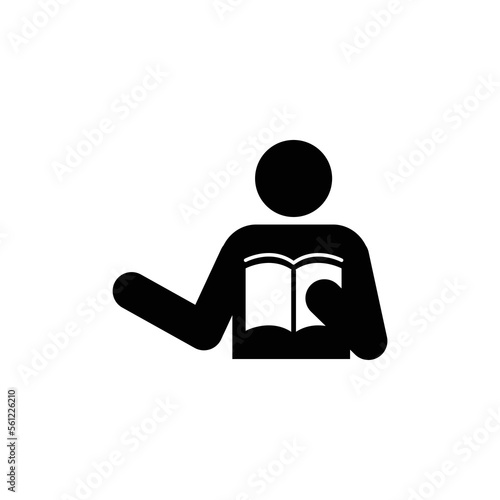 Man portrait holding a book giving a lecture icon. Teacher with book in hand.