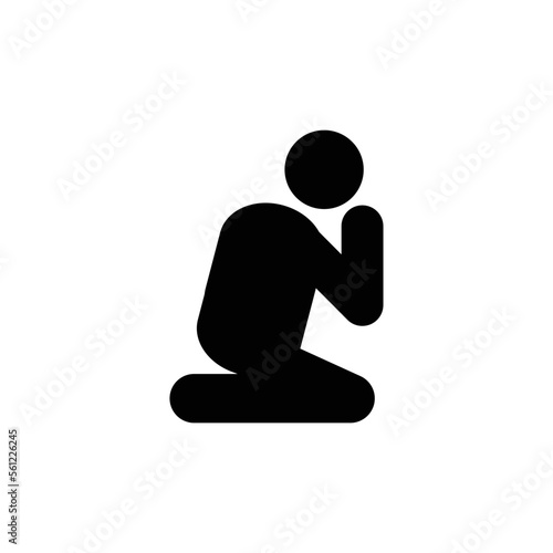 Religious man praying on knees icon symbol vector. Kneeling character joining hands to pray pictogram symbol.