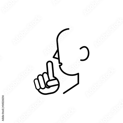 Man profile hush pose finger on lips line icon vector.