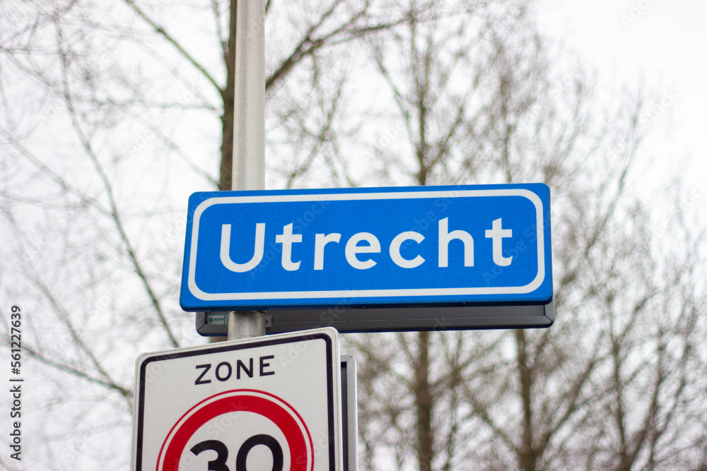 Utrecht city sign at the border of the city