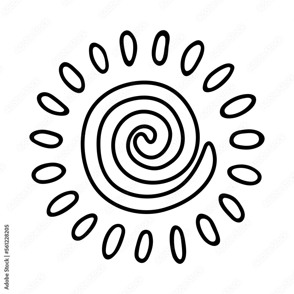 Hand drawn abstract sun symbol. Summer doodle. Single vector element for design Hand drawn abstract sun symbol. Summer doodle. Single vector element for design
