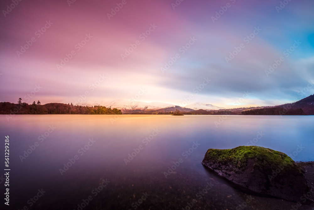Long exposure of sunrise over Derwentwater in the English Lake District