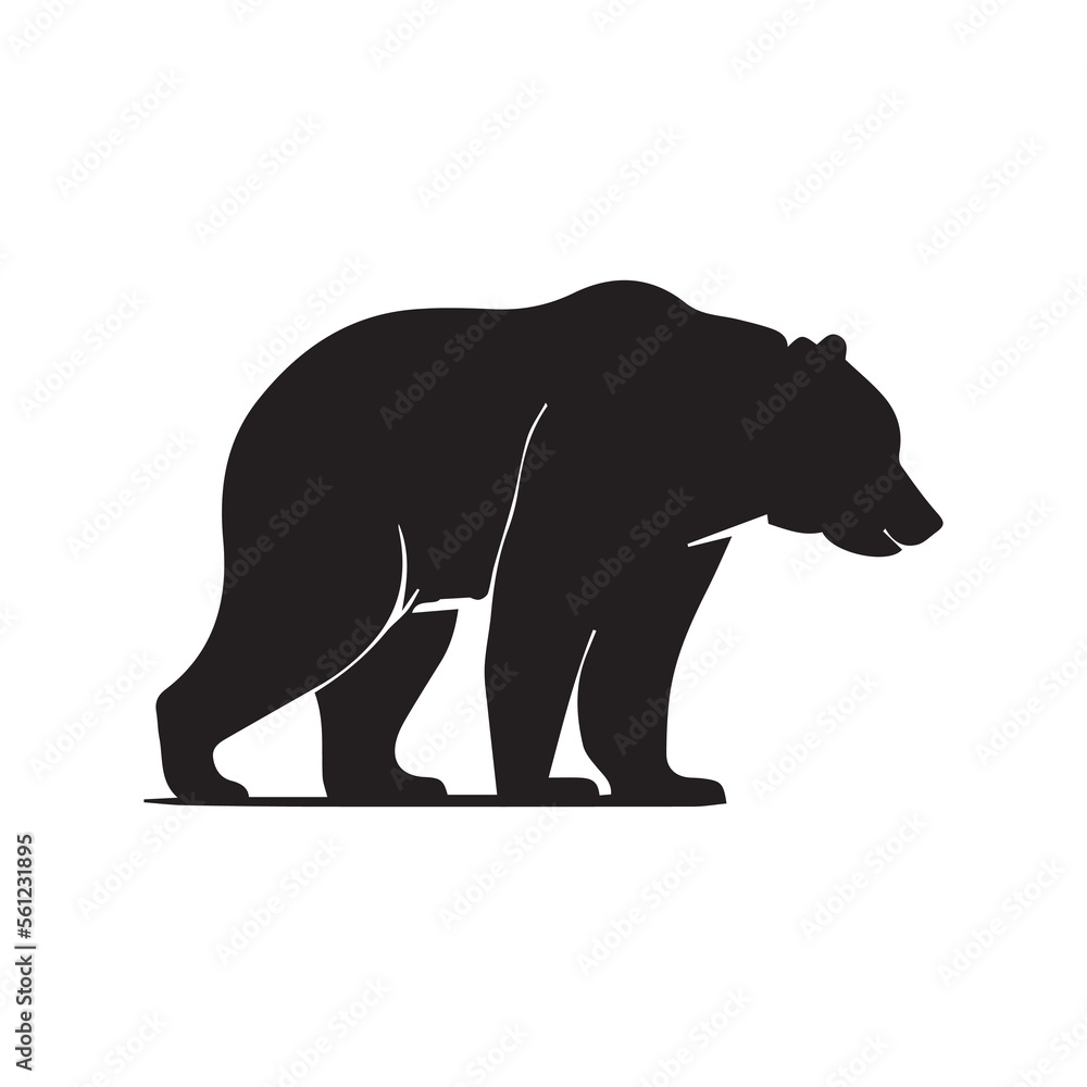 Bear icon logo. Minimal modern black and white vector illustration. Clean company logo. Isolated simple silhouette of zoo animal. Wild mammal. Logotype for business. Brand identity. Hipster mascot.