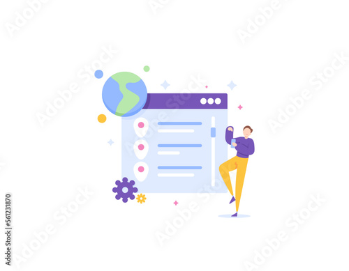 location history and timeline. a man sees and displays an estimate of the places he has visited and the routes he may have taken. location tracker. technology. illustration concept design. element
