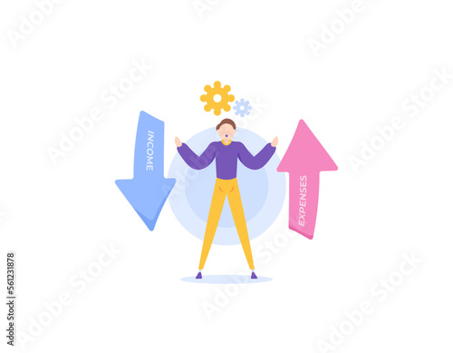 manage expenses and income. cash flow out and in. financial management. an entrepreneur manages and optimizes expenses and income. illustration concept design. graphic elements