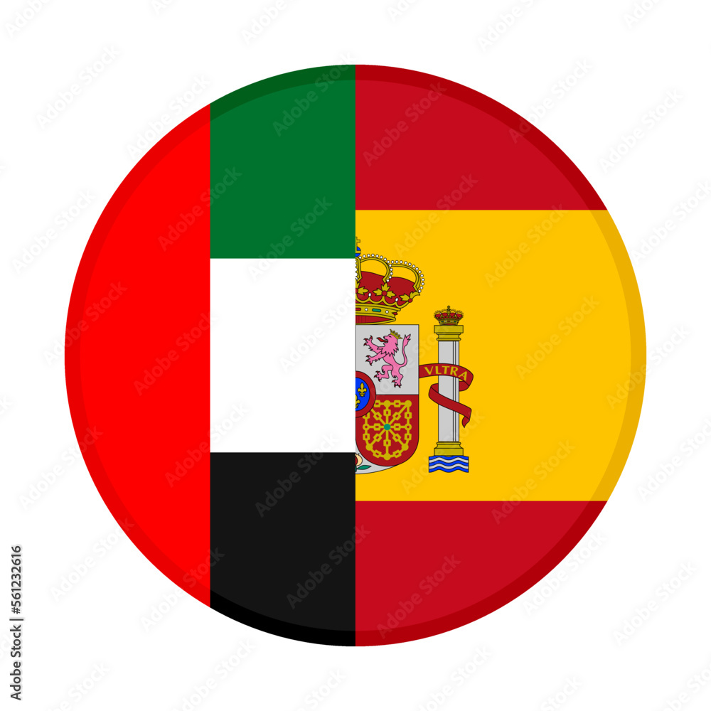 round icon with united arab emirates and spain flags. vector illustration isolated on white background round icon with united arab emirates and spain flags. vector illustration isolated on white background
