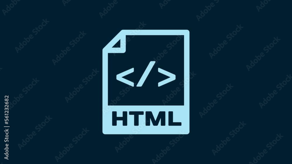 White HTML file document. Download html button icon isolated on blue background. HTML file symbol. Markup language symbol. 4K Video motion graphic animation White HTML file document. Download html button icon isolated on blue background. HTML file symbol. Markup language symbol. 4K Video motion graphic animation