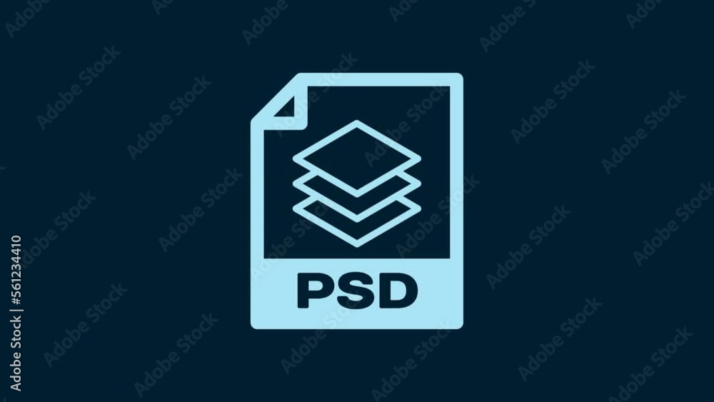 White PSD file document. Download psd button icon isolated on blue background. PSD file symbol. 4K Video motion graphic animation White PSD file document. Download psd button icon isolated on blue background. PSD file symbol. 4K Video motion graphic animation
