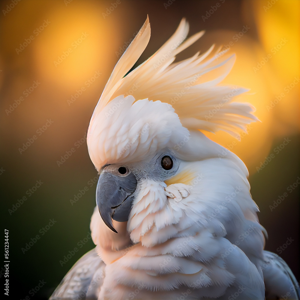 Portrait of a white parrot. Generative Ai.