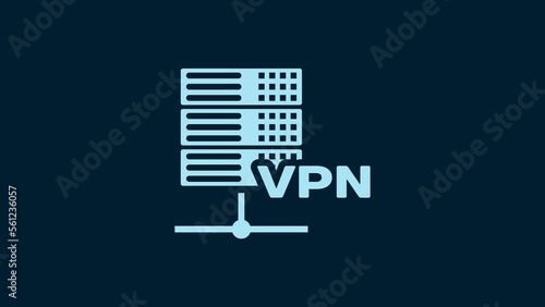 White Server VPN icon isolated on blue background. 4K Video motion graphic animation