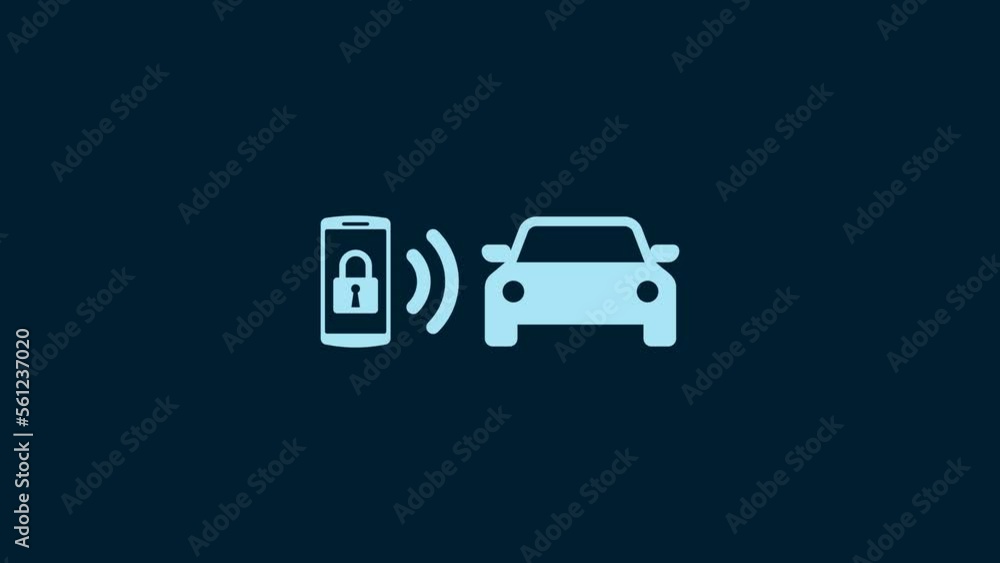 White Smart car alarm system icon isolated on blue background. The smartphone controls the car security on the wireless. 4K Video motion graphic animation White Smart car alarm system icon isolated on blue background. The smartphone controls the car security on the wireless. 4K Video motion graphic animation