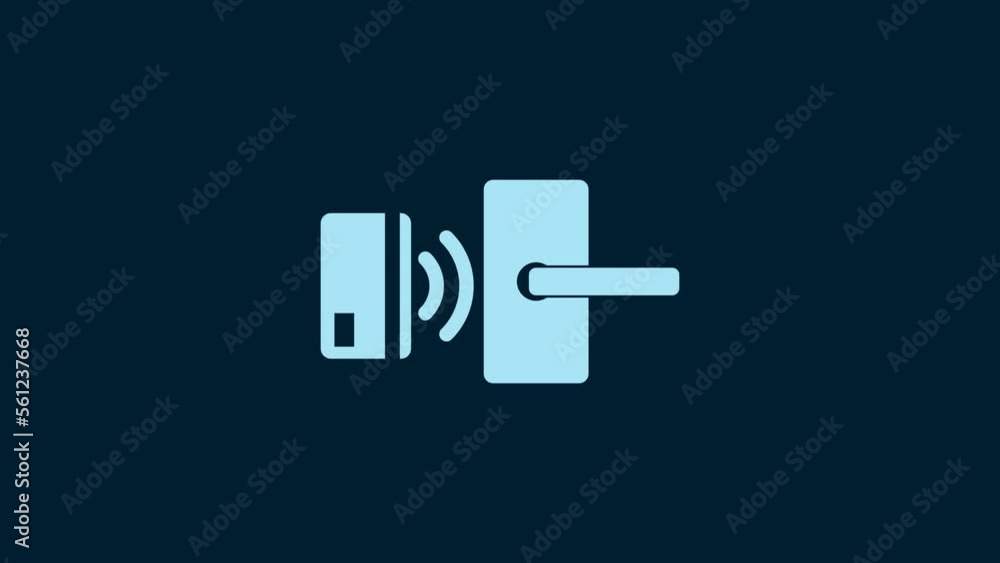 White Digital door lock with wireless technology for unlock icon isolated on blue background. Door handle sign. Security smart home. 4K Video motion graphic animation White Digital door lock with wireless technology for unlock icon isolated on blue background. Door handle sign. Security smart home. 4K Video motion graphic animation