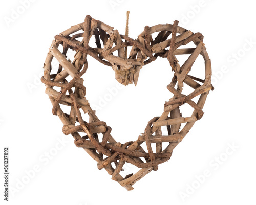 isolated heart made of wood, decoration