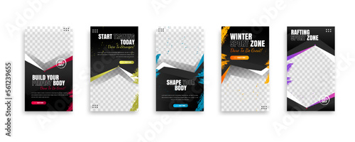 posts on social media vector illustration. Stylish graphics templates posts. dynamic abstractions typography photo. modern art paint and brush stains, fitness subjects gym. design frame post Template