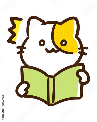本の内容の予想外の展開に驚くかわいいねこのキャラクターの上半身イラスト