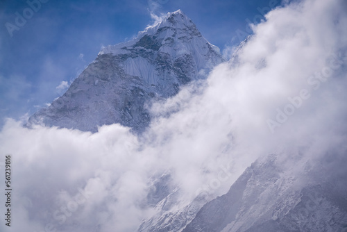 Beautiful ama dablam covered by cloud from chola pass in Nepal (EBC, Nepal, Himalaya) 