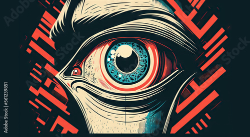 Photographie Big brother is watching you, big eye close-up illustration, totalitarian regime concept