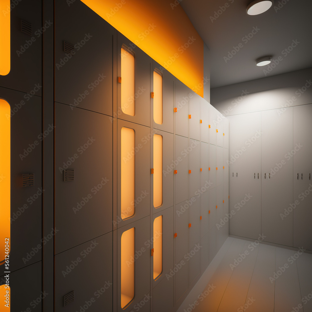 ภาพประกอบสต็อก Minimalist locker room. Wooden bench. Athletes space