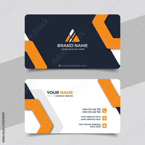 Yellow modern creative business card and name card horizontal simple clean template vector design
