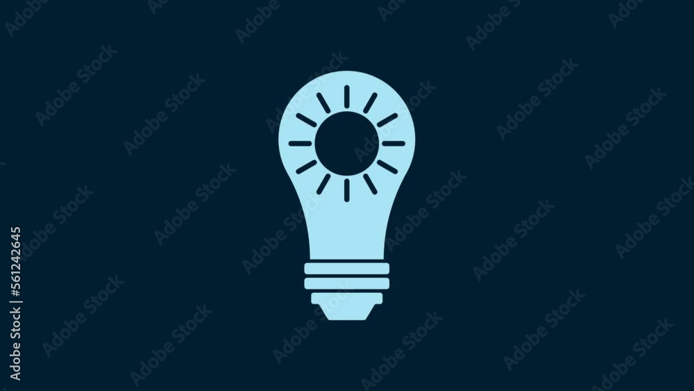 White Solar energy panel icon isolated on blue background. Sun and light bulb. 4K Video motion graphic animation White Solar energy panel icon isolated on blue background. Sun and light bulb. 4K Video motion graphic animation