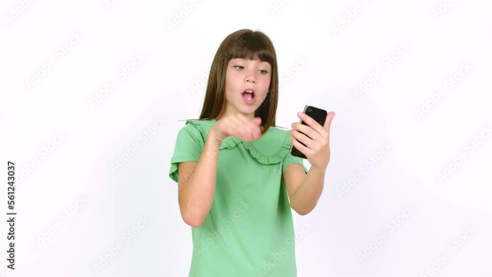 Little girl having a video conference over isolated background Little girl having a video conference over isolated background