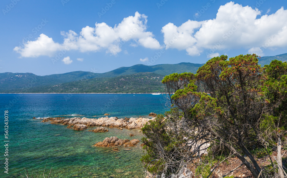 Cupabia beach. Coastal landscape of Corsica island on a sunny day
