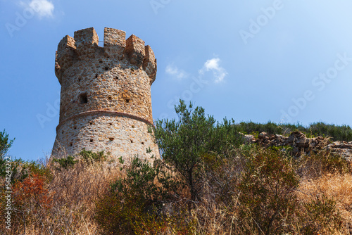 Campanella tower on a sunny day. Corsica island