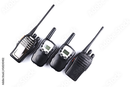 Black rectangle portable device with antenna isolated on white background. radio transceiver set for communication. radio set, walkie-talkie