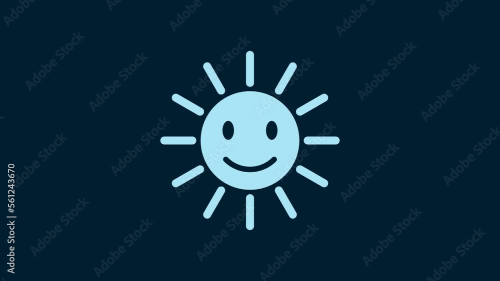 White Cute sun with smile icon isolated on blue background. Funny smiling sun. Happy sunny smile. 4K Video motion graphic animation White Cute sun with smile icon isolated on blue background. Funny smiling sun. Happy sunny smile. 4K Video motion graphic animation