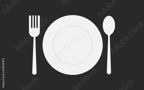 Clean empty white plate with knife and spoon. flatware set spoon, fork, knife and plate design EPS 10 