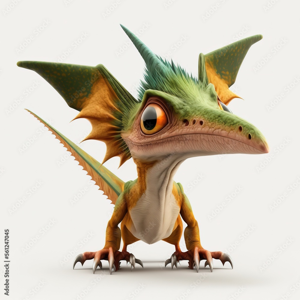 Fototapeta premium green dinosaur 3d toy baby dino pterodactel , generative ai