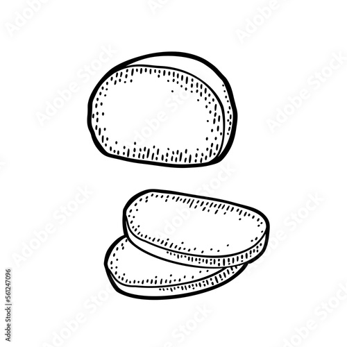 Mozzarella half and slices. Vvintage engraving illustration isolated on white