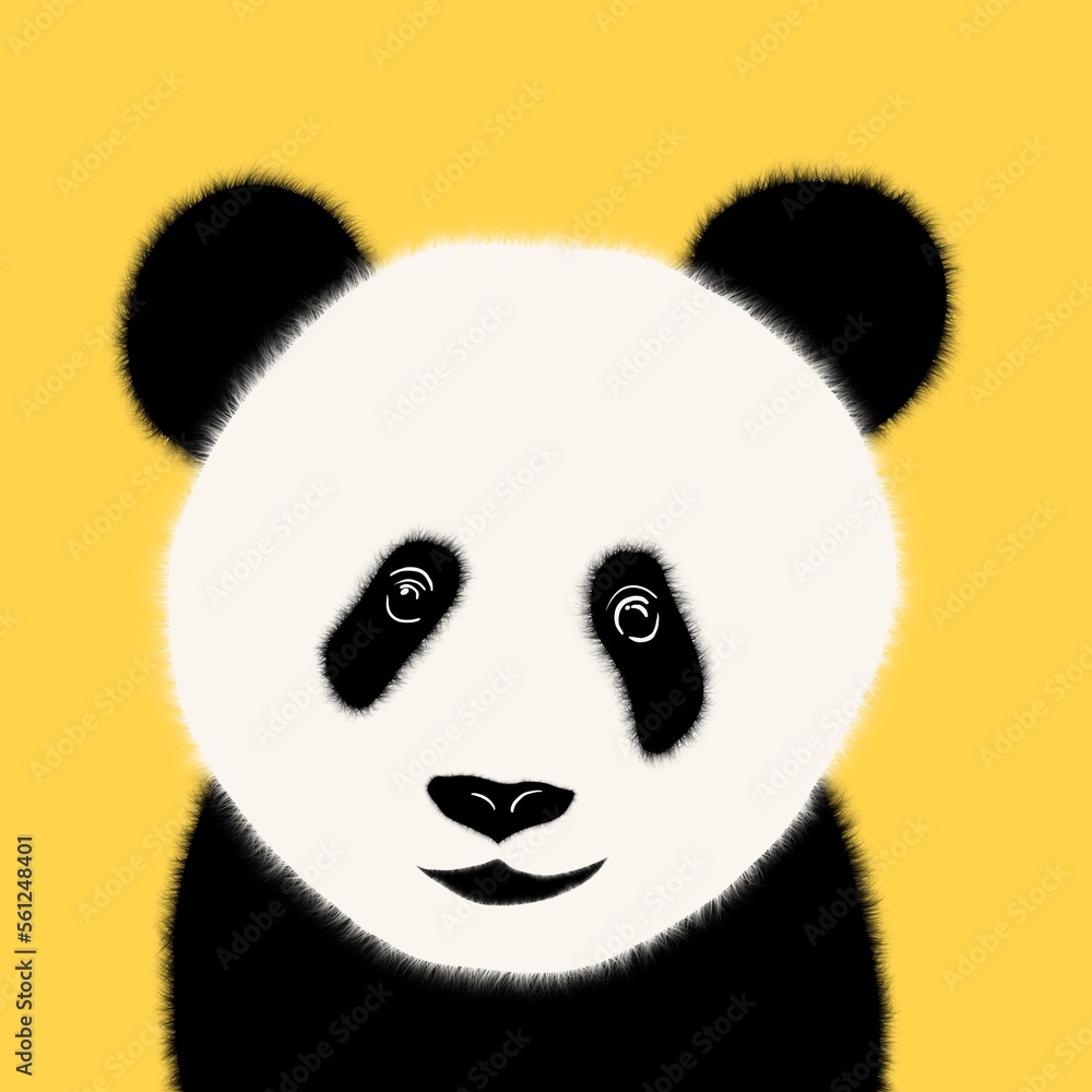 Cute illustration of a panda bear with black and white fur on a yellow background. Hand drawn simple portrait.
Cute illustration of a panda bear with black and white fur on a yellow background. Hand drawn simple portrait.